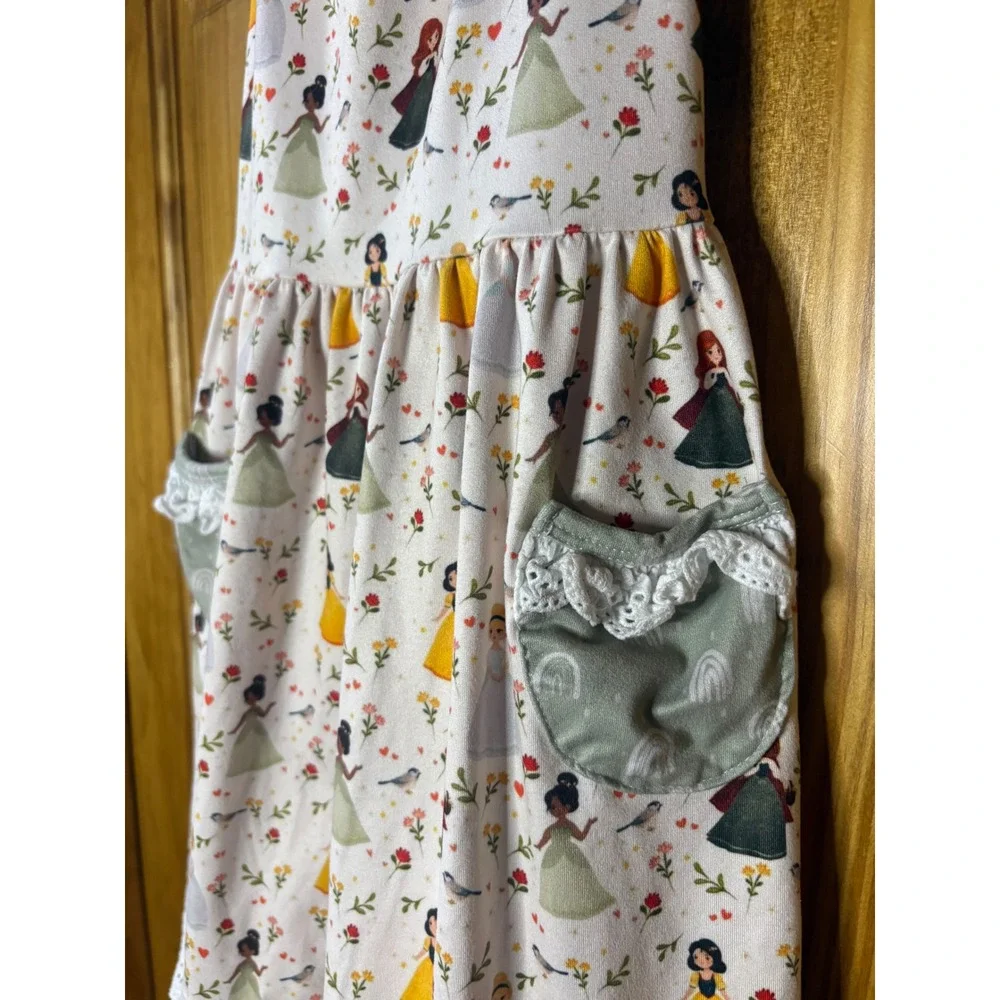 Daffodil Kids Princess Print Dress and Rainbow Shorts Set Sage Green 8Y
